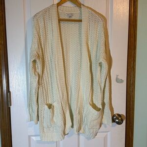 American Eagle Outfitters Waffle Knit Open Front Cardigan Cream Medium